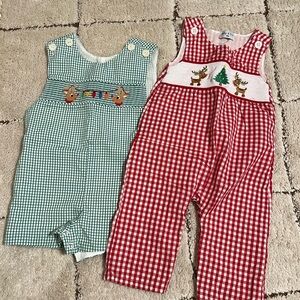 Kids Gingham Overalls - Red and Green